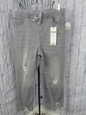 YMI Distressed Denim Joggers NWT Gray Drawstring Jeans Size XL